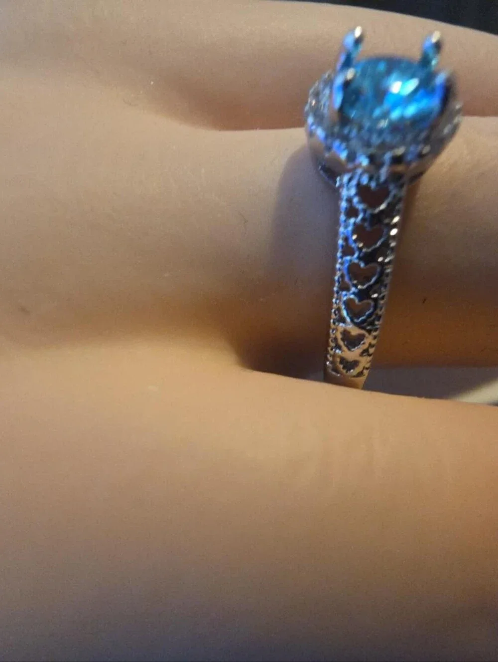 Silver Halo Ring with Blue Center Stone